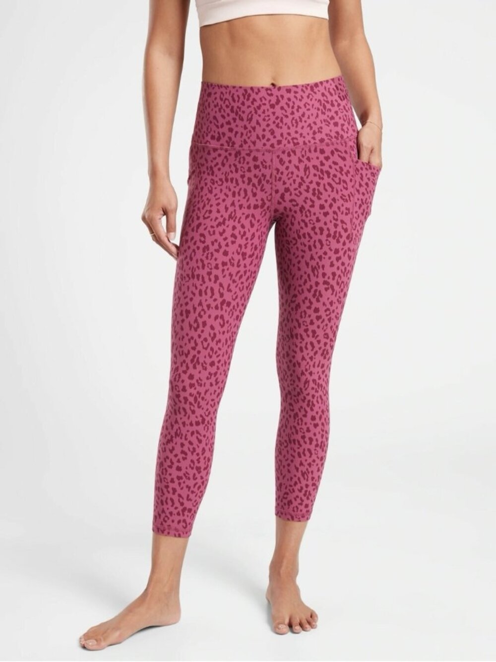 Athleta Salutation Stash Pocket II 7/8 Tight Leggings Dot Leopard Pink Medium